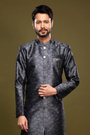 Ethnic Style Dazzling Black Color Banarasi Jacquard Fabric Readymade Indo Western