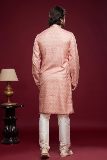 Excellent Art Silk Fabric Pink Color Readymade Kurta Pyjama With Digital Printed Designs