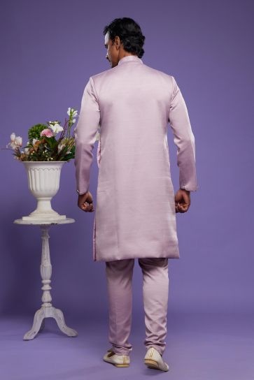 Banarasi Art Silk Fabric Pink Color Lavish Function Wear Readymade Indo Western