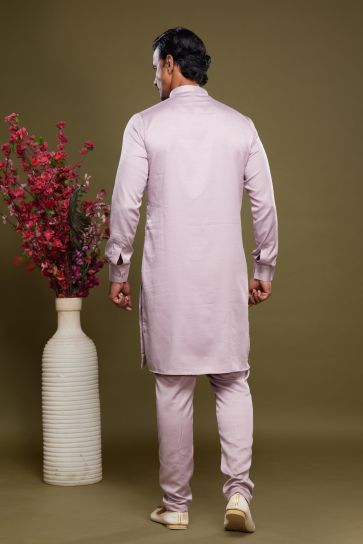 Pink Color Function Wear Readymade Kurta Pyjama In Charming Banarasi Art Silk Fabric