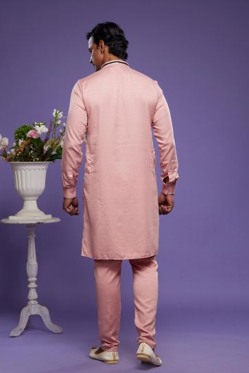 Banarasi Art Silk Fabric Pink Color Function Wear Designer Readymade Kurta Pyjama