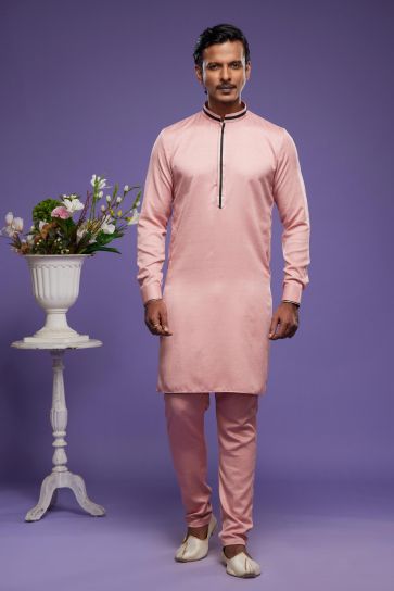 Banarasi Art Silk Fabric Pink Color Function Wear Designer Readymade Kurta Pyjama