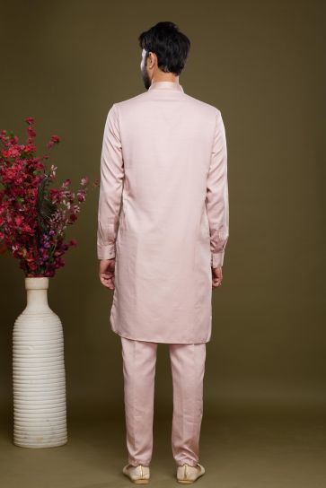 Pink Color Function Wear Readymade Kurta Pyjama In Royal Banarasi Art Silk Fabric