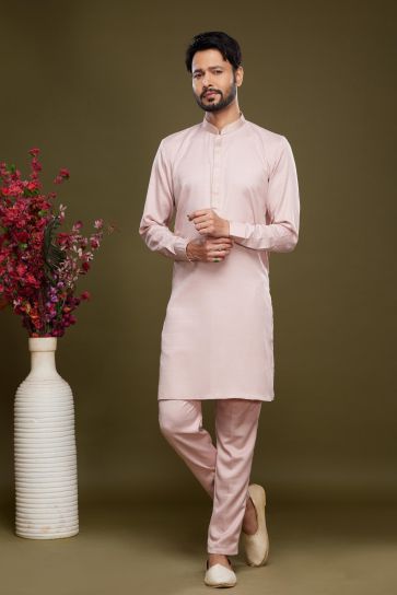 Pink Color Function Wear Readymade Kurta Pyjama In Royal Banarasi Art Silk Fabric