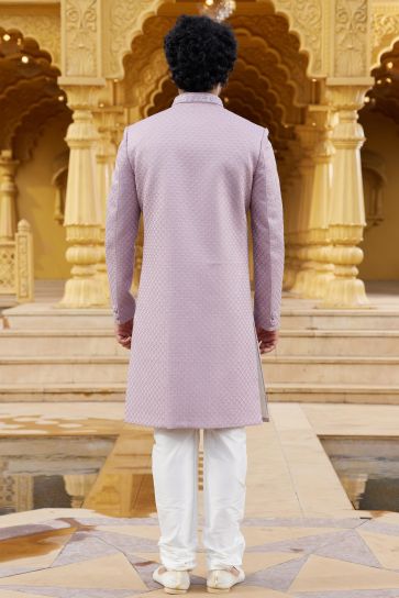Enriching Pink Color Art Silk Fabric Sherwani For Men