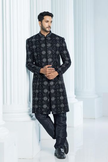 Velvet Fabric Black Color Excellent Indo Western For Men
