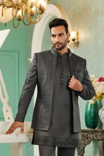 Art Silk Fabric Black Color Function Wear Designer Readymade Jodhpuri For Men