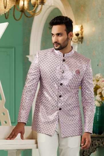 Incredible Art Silk Fabric Function Wear Pink Color Readymade Jodhpuri For Men