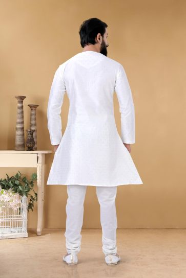 Attractive White Color Fancy Function Wear Readymade Peshwai Style Kurta For Men