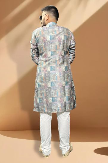 Gorgeous Silk Fabric Reception Wear Readymade Kurta Pyjama For Men