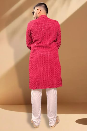 Rayon Red Color Wedding Wear Readymade Designer Men Kurta Pyjama