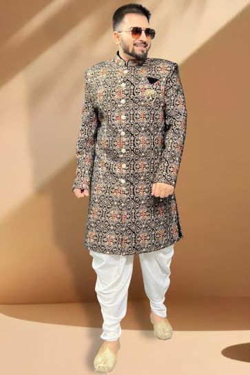 Gorgeous Velvet Fabric Reception Wear Readymade Peshawari Style Indo Western For Men