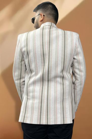 Pretty Jacquard Fabric Reception Wear Readymade Men Blazer In Cream Color