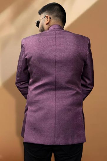 Party Wear Jacquard Fabric Readymade Purple Color Blazer For Men