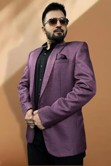 Party Wear Jacquard Fabric Readymade Purple Color Blazer For Men
