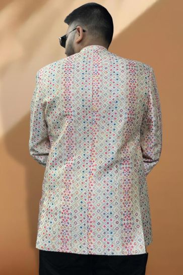 Cream Color Reception Wear Silk Fabric Readymade Stylish Blazer For Men