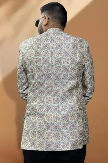 Cream Color Reception Wear Silk Fabric Designer Readymade Blazer For Men