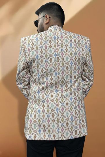 Cream Color Designer Cotton Fabric Wedding Wear Readymade Blazer For Men