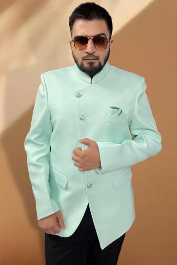 Sea Green Color Fancy Fabric Party Wear Readymade Designer Blazer For Men
