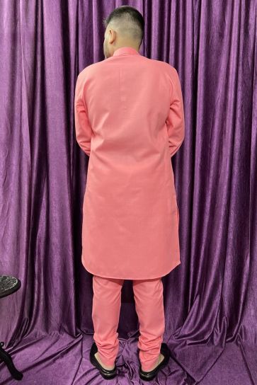 Sangeet Wear Readymade Lovely Pink Cotton Fabric Kurta Pyjama For Men