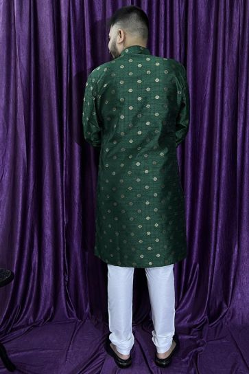 Lovely Green Color Festive Wear Kurta Pyjama For Men