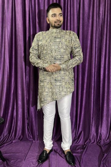 Cotton Fabric Function Wear Readymade Mehendi Green Color Kurta Pyjama For Men