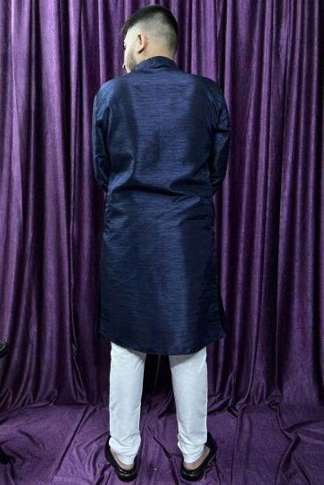Silk Navy Blue Magnificent Readymade Men Kurta Pyjama