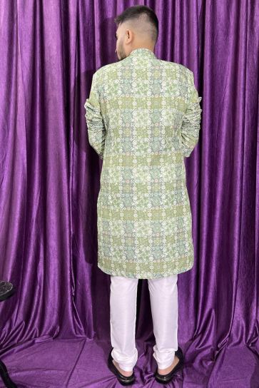 Sea Green Color Cotton Fabric Function Wear Readymade Striking Kurta Pyjama For Men