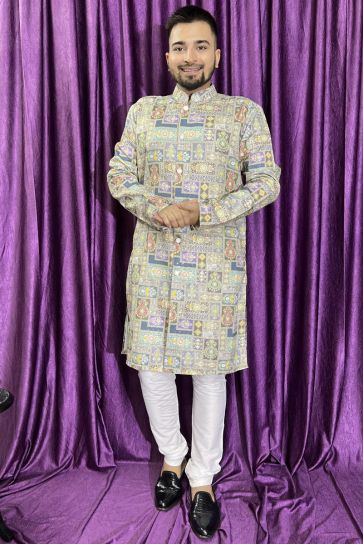 Multi Color Cotton Fabric Festive Wear Captivating Kurta Pyjama For Men