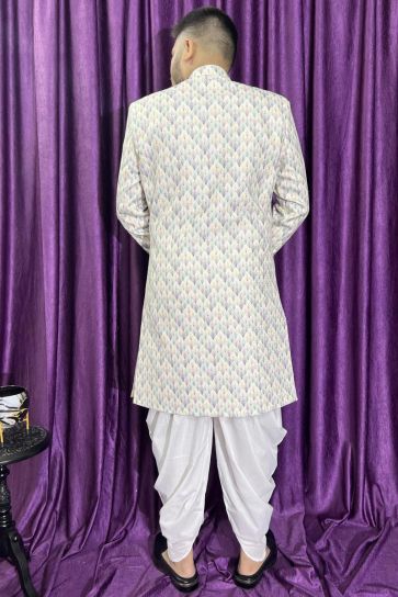 Cotton Fabric Cream Color Wedding Wear Readymade Men Stylish Peshawari Style Indo Western