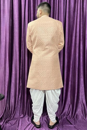 Wedding Wear Silk Fabric Designer Readymade Peshawari Style Indo Western For Men