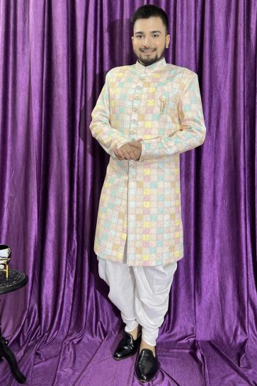 Cream Color Mens Wedding Wear Designer Readymade Peshawari Style Indo Western