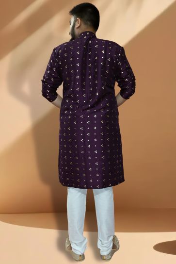 Art Silk Purple Color Readymade Kurta Pyjama For Men