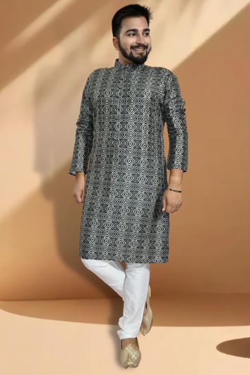Appealing Black Color Jacquard Fabric Readymade Kurta Pyjama For Men