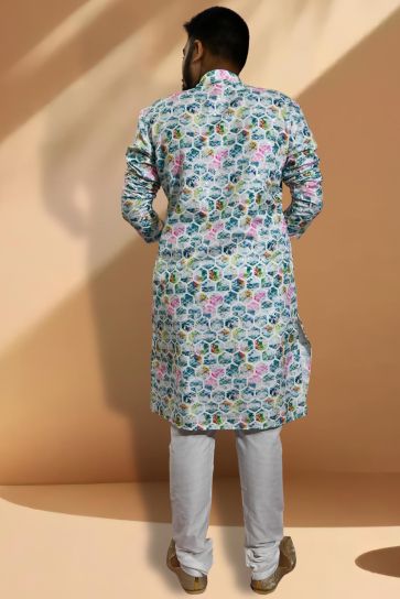 White Color Engaging Cotton Fabric Readymade Kurta Pyjama For Men