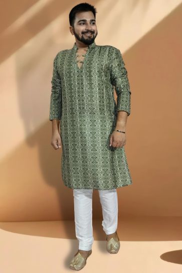 Green Color Jacquard Fabric Captivating Readymade Kurta Pyjama For Men