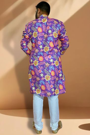 Fetching Purple Cotton Fabric Readymade Kurta Pyjama For Men