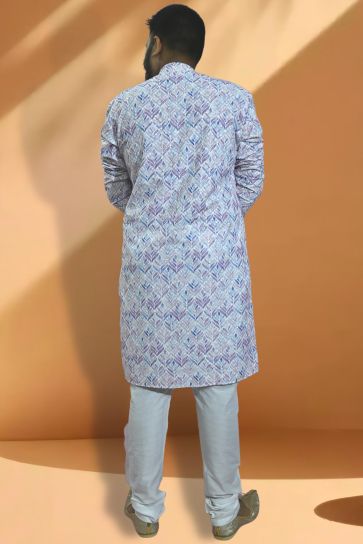 Cotton Fabric White Color Readymade Men Stylish Kurta Pyjama