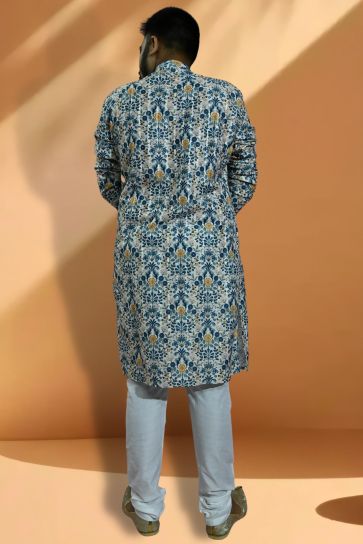 Stunning Teal Color Readymade Men Kurta Pyjama