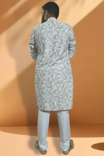 Pretty Cotton Fabric Readymade Men Kurta Pyjama In Cream Color
