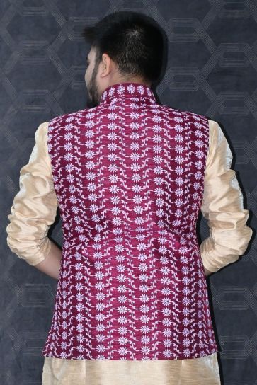 Art Silk Fabric Readymade Maroon Modi Jacket