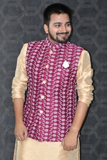 Art Silk Fabric Readymade Maroon Modi Jacket