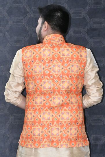 Cotton Function Wear Readymade Men Orange Color Stunning Jacket