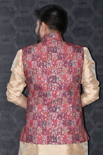Reception Wear Readymade Cotton Fabric Beautiful Men Maroon Color Jacket