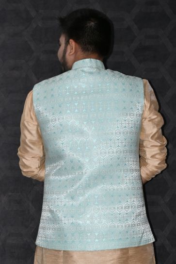 Moss Jacquard Fabric Readymade Men Blue Color Jacket