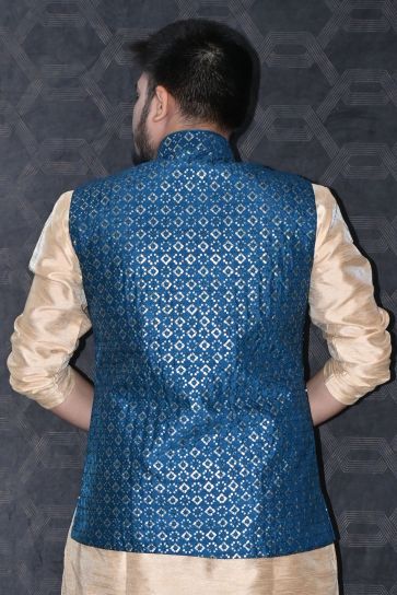 Art Silk Fabric Designer Readymade Blue Color Jacket