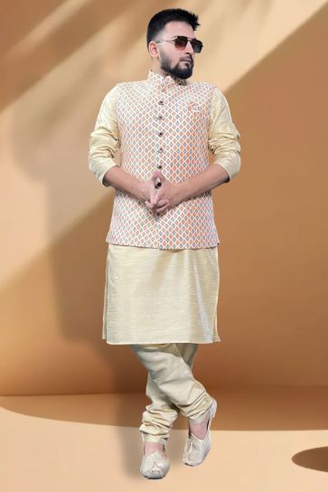 Blend Printed Nehru Jacket In Cream Colour - JK5300155