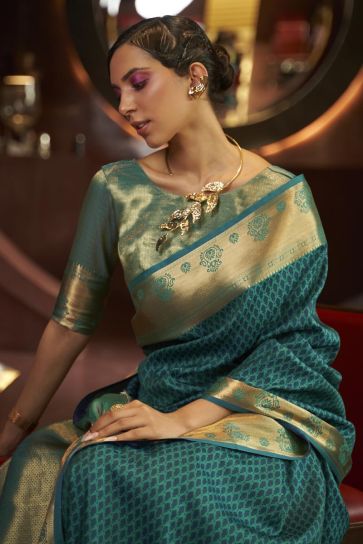 Fascinating Green Color Art Silk Fabric Weaving Work Saree