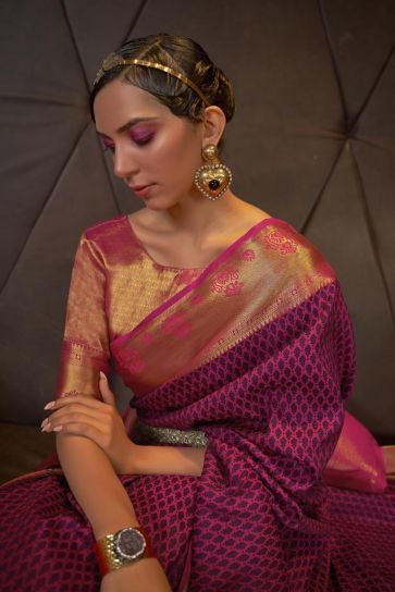 Dazzling Art Silk Fabric Purple Color Weaving Work Saree