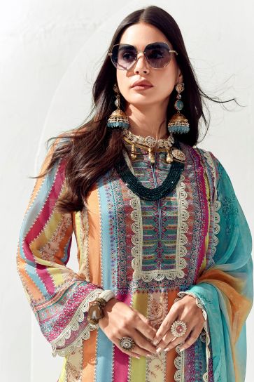 Classic Multi Color Cotton Salwar Suit In Printed